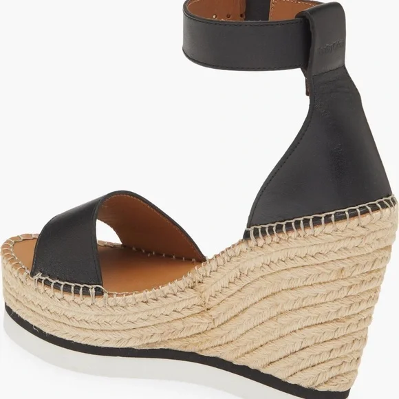 See By Chloe Black Leather and Tan Woven Espadrilles - Picture 2 of 7